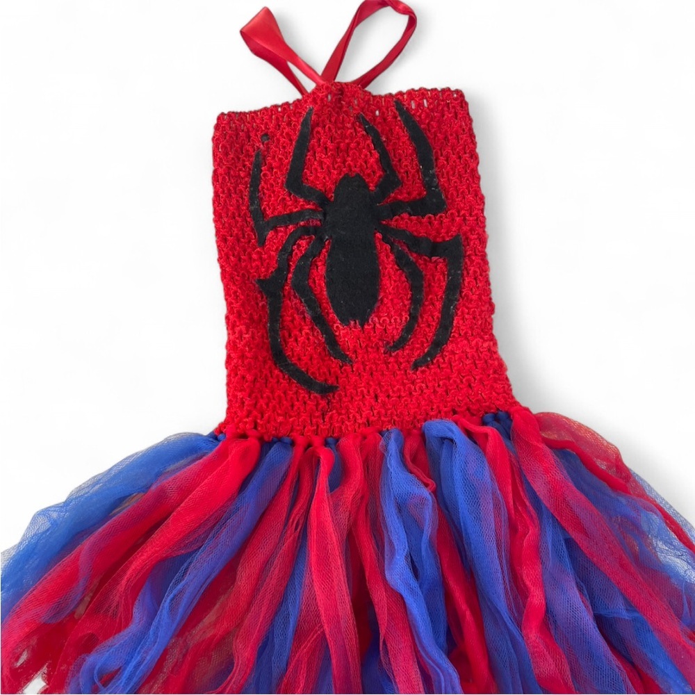 Red and Blue Kids Superhero Tutu Dress with Black Spider Accent